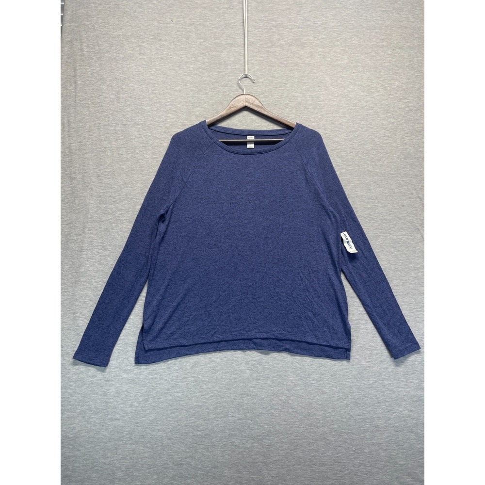 Old Navy Luxe Sweater Womens Medium Heather Blue Rayon Tight Knit Raglan Sleeve